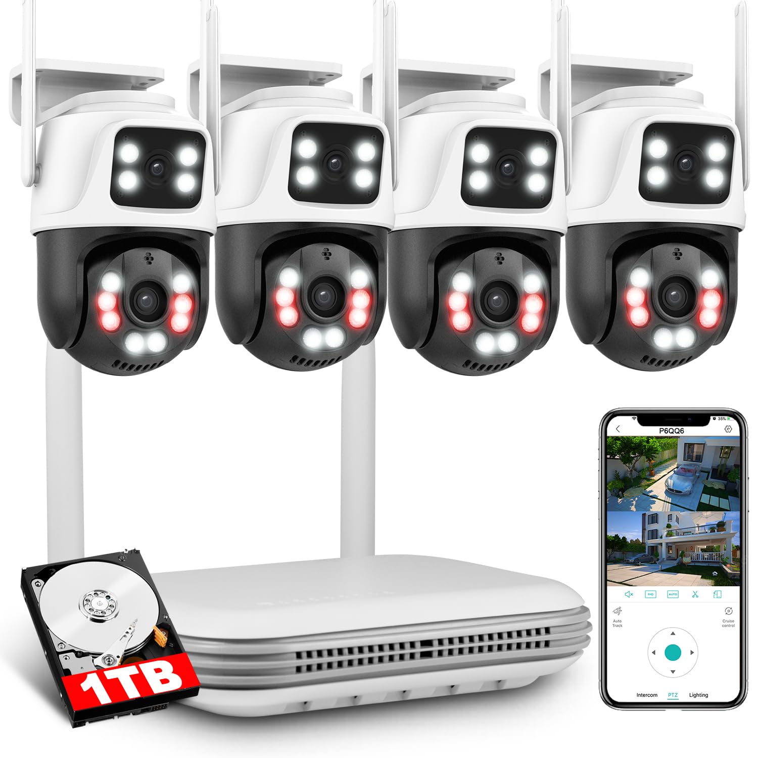 Kerui Überwachungskamera Aussen Set - 8 CH + 4 Pcs 6MP Farbкамеры с автоматической ночным видением для дома и гаража