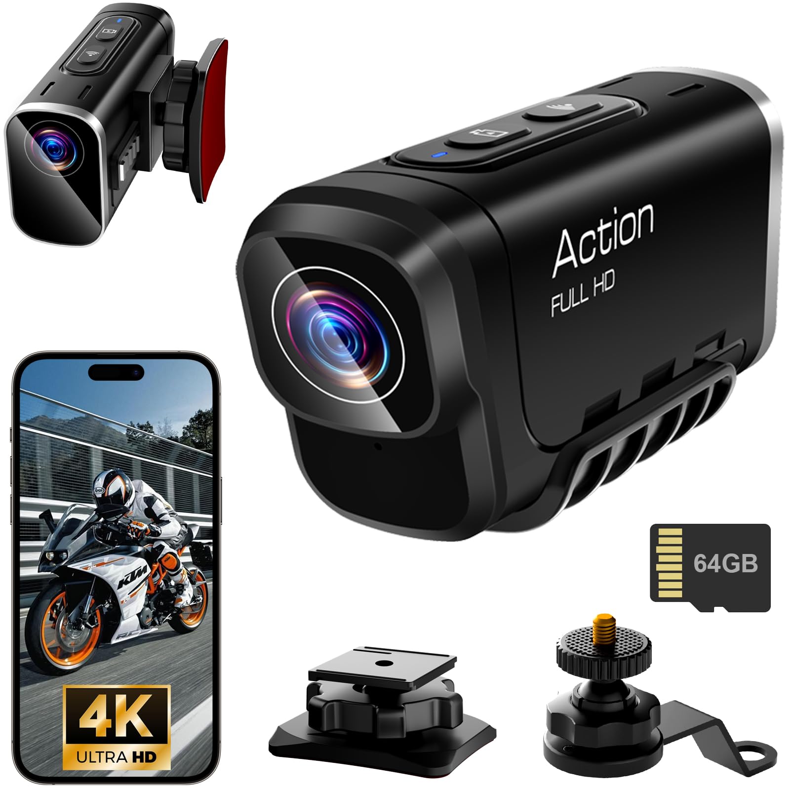  Action Cam 4K WiFi - Dual-Objektiv-Stabilisierung für Abenteuerliebhaber bei Extremsport
| Action Cam 4K WiFi - 6 Stund